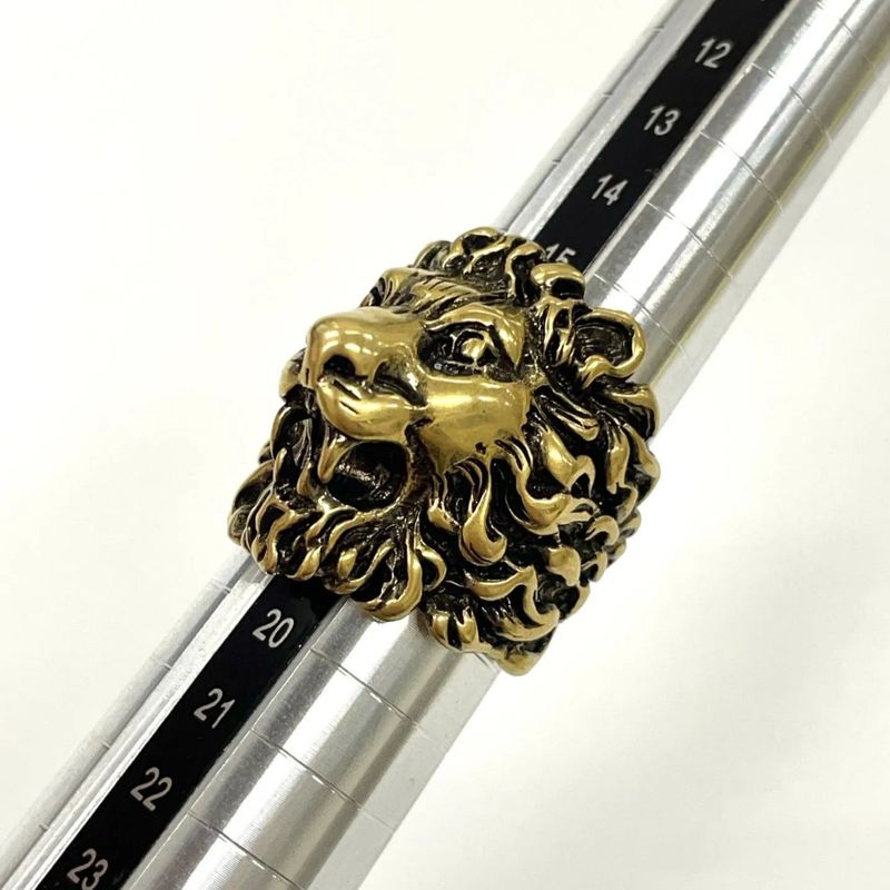 Gucci Michele Period Lion Head GP Ring 19 (actual Size 18) Gold Made In Italy