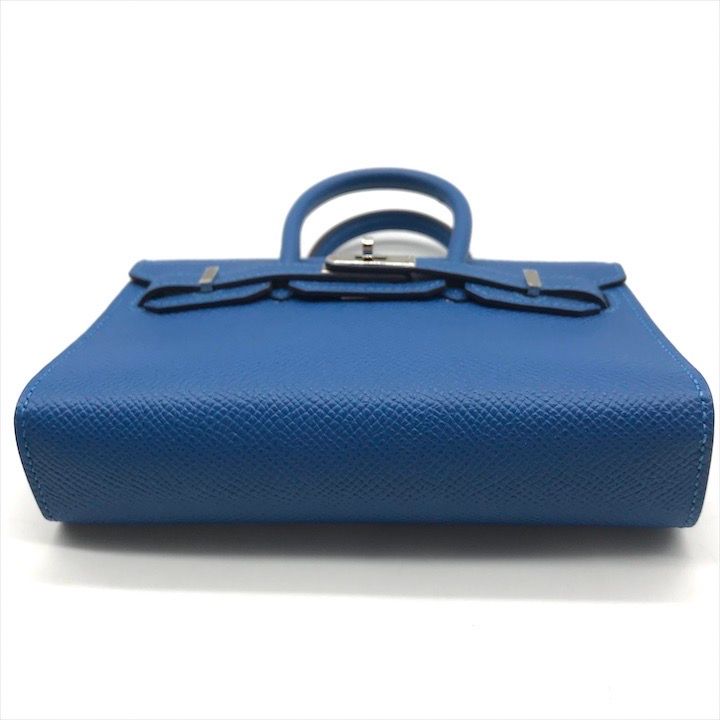 Hermes Tiny Birkin Epsom Mykonos Silver 2-Way Hand Shoulder Bag Blue Shikaku