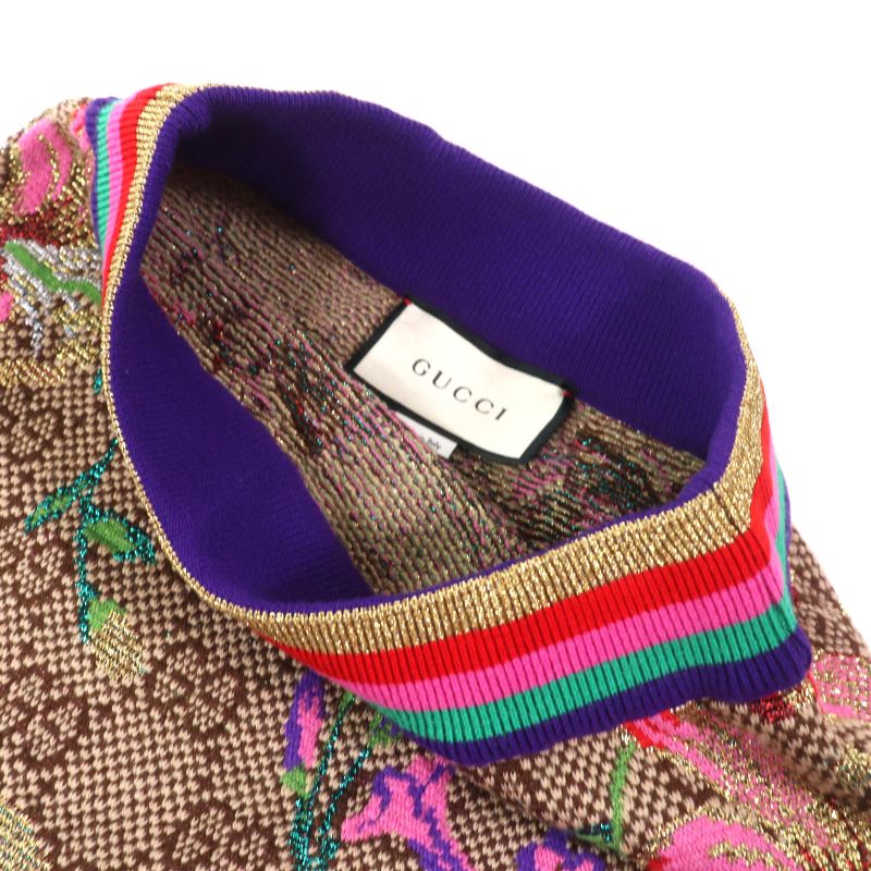 Gucci 606084 Wool Cotton GG Floral Design Lamé Yarn Knit Tight Skirt Multicolor