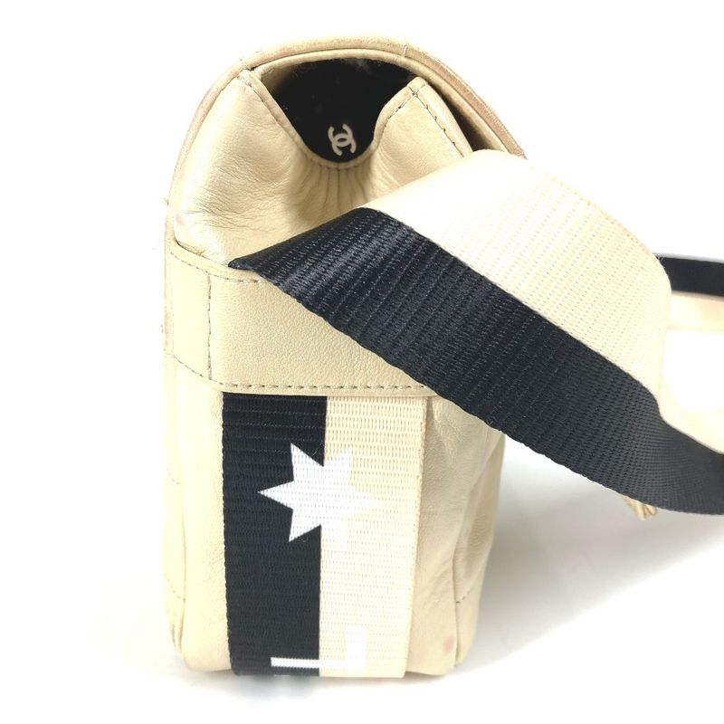 Chanel Shoulder Bag CC Coco Mark Choco Bar Bicolor Leather White