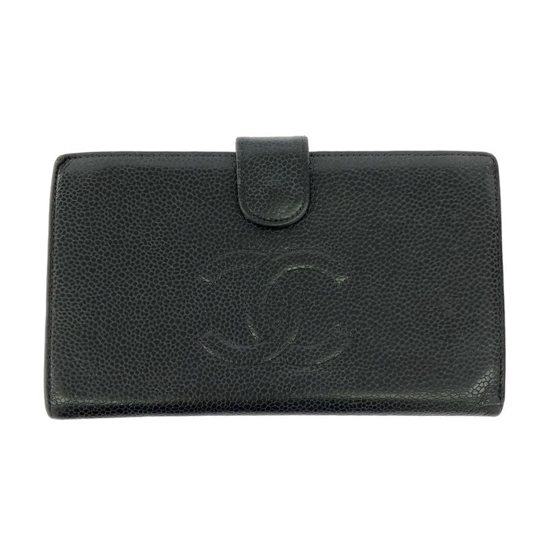 Chanel Caviar Skin Coco Mark Wallet Long Wallet Black