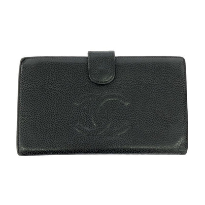 Chanel Caviar Skin Coco Mark Wallet Long Wallet Black