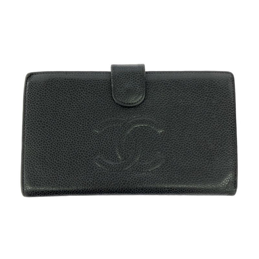 Chanel Caviar Skin Coco Mark Wallet Long Wallet Black