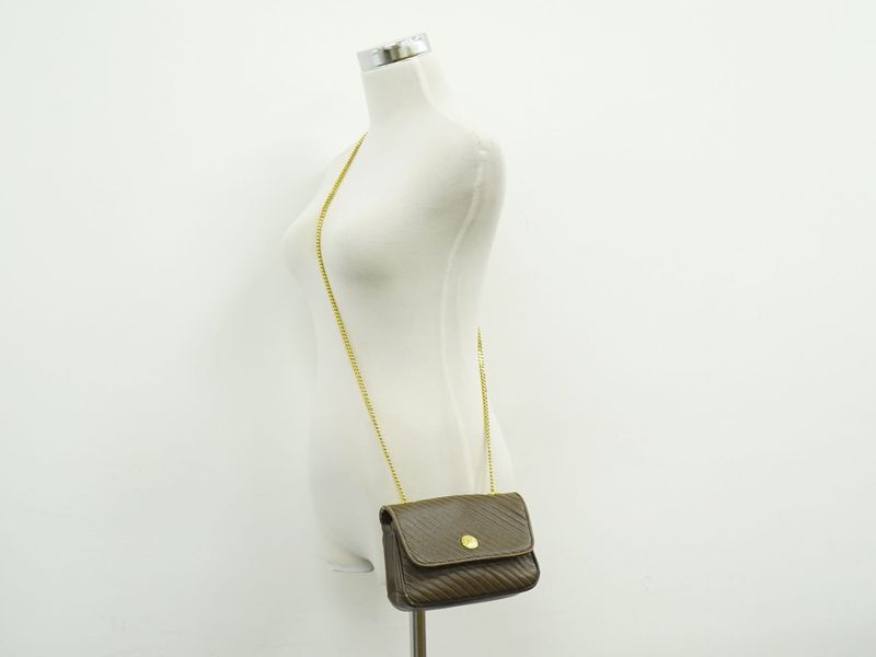 Authentic Celine Quilted Chain Shoulder Bag Pochette Leather Brown Bag Pre-owned