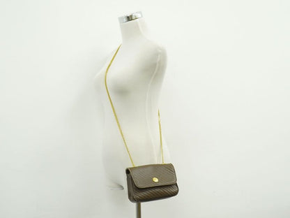 Authentic Celine Quilted Chain Shoulder Bag Pochette Leather Brown Bag Pre-owned