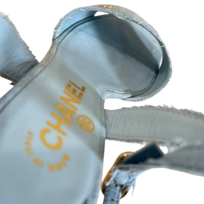 Chanel Coco Mark Open Toe Ankle Strap Wedge Sole Sandals 34 1/2 21.5cm (8.46in)