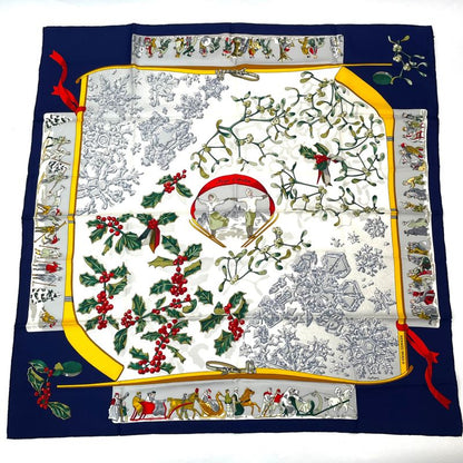 Hermes Carre 90 Neige D'antan Last Year's Snow Navy 100% Silk Scarf