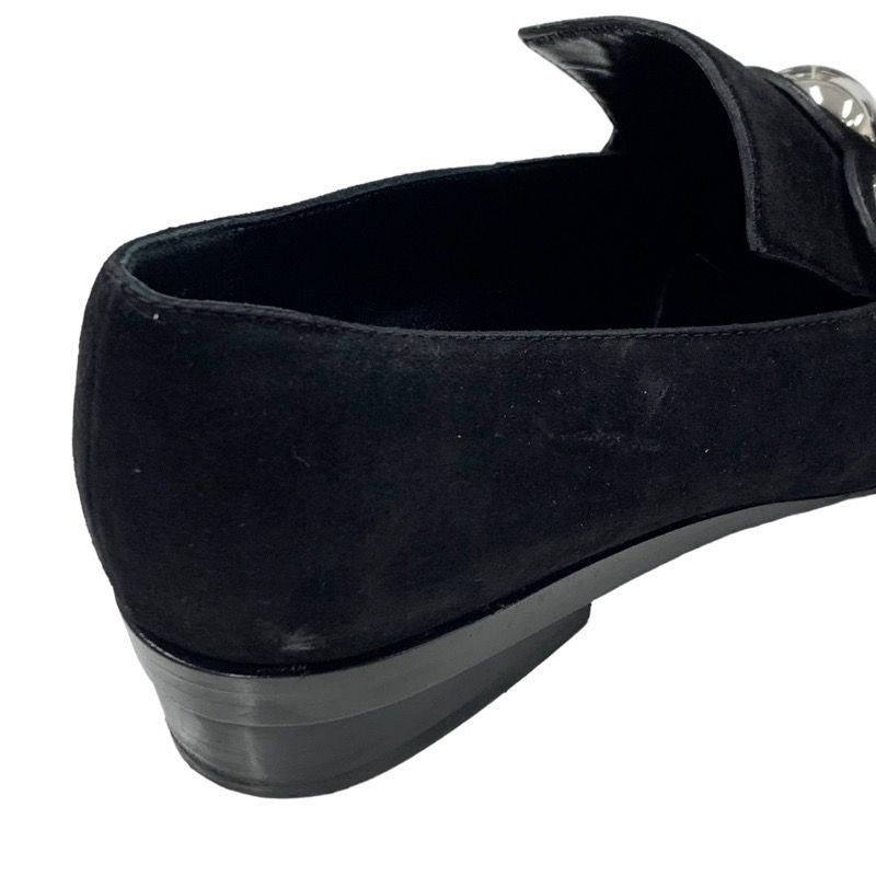 Hermes Loafers Leather Shoes Suede Black Silver Round Studs Flat Shoes