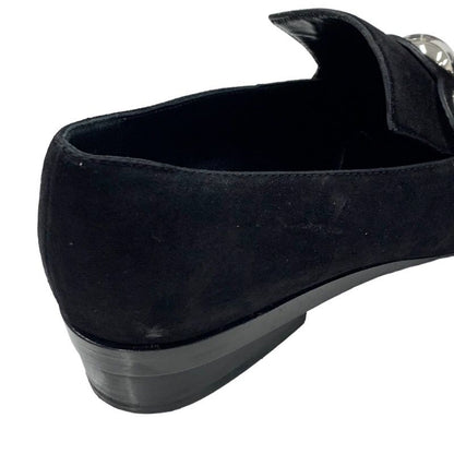 Hermes Loafers Leather Shoes Suede Black Silver Round Studs Flat Shoes