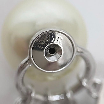 Christian Dior Logo Earrings Silver Pearl White Excellent Condition