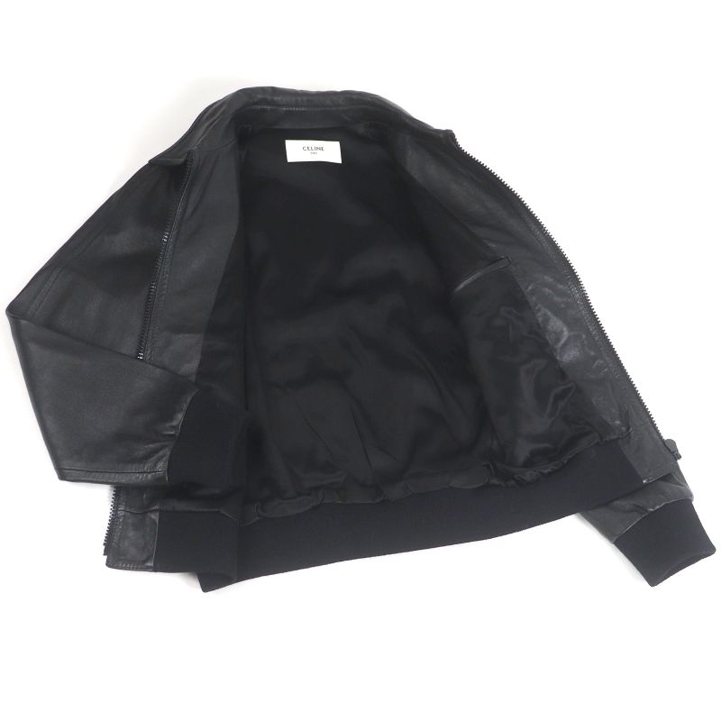 Celine 2ef32280d Cut-out Soft Lambskin Leather Jacket Blouson Black 48 Made In