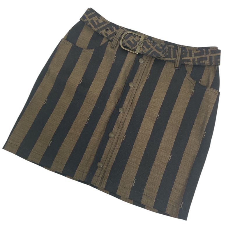 Fendi Skirt Zucca Pattern Logo With Belt Brown Size XL