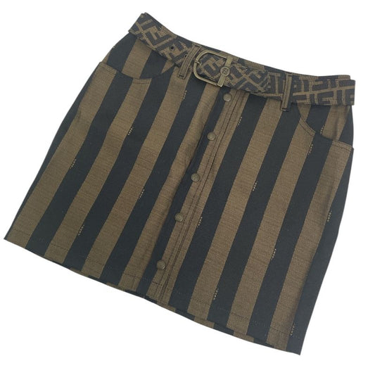 Fendi Skirt Zucca Pattern Logo With Belt Brown Size XL