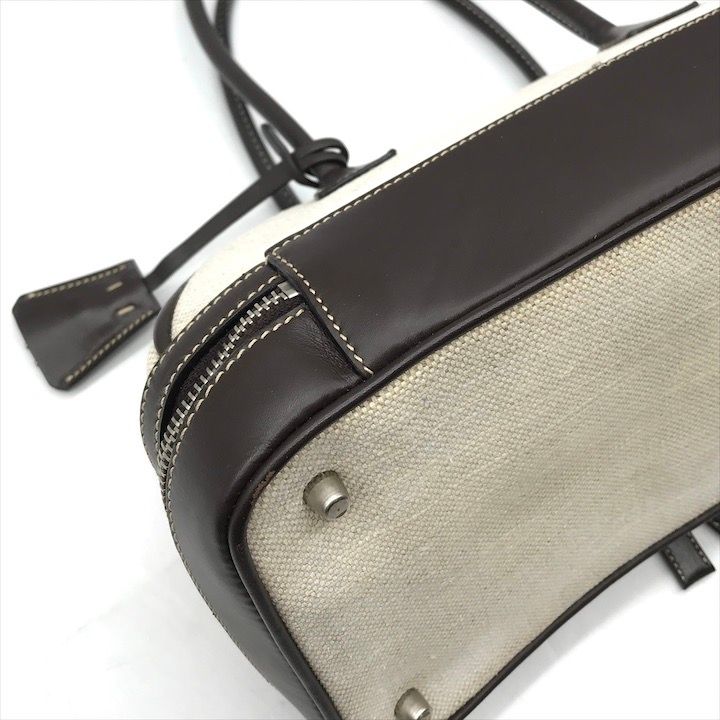 Prada Canvas Leather Mini Hand Bag Clasp Brown