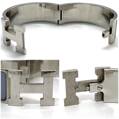 Hermes Bangle Click Clack Silver Light Blue Excellent Condition Metal