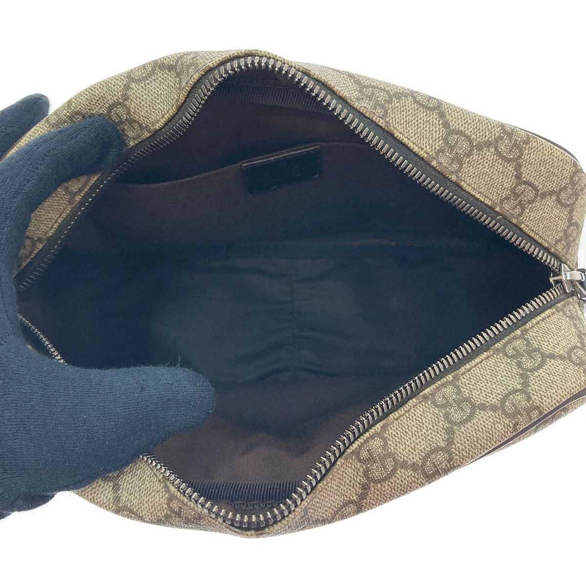 Gucci Second Bag GG Supreme Leather PVC Coating Beige Brown 131224