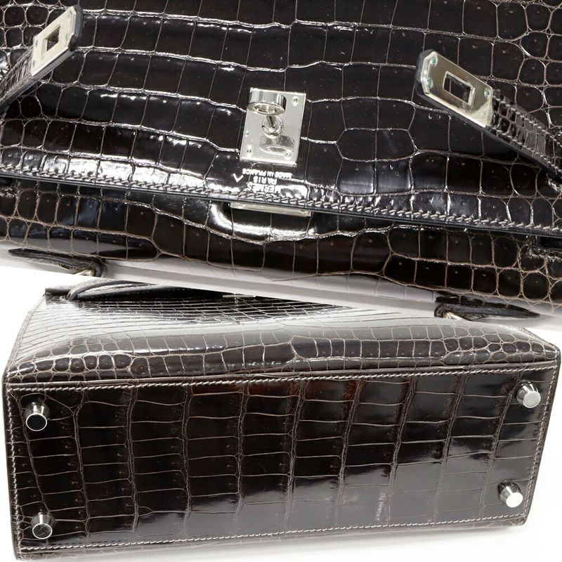 Hermes Handbag Shoulder Bag Kelly 25 Polosus Graphite Silver Hardware