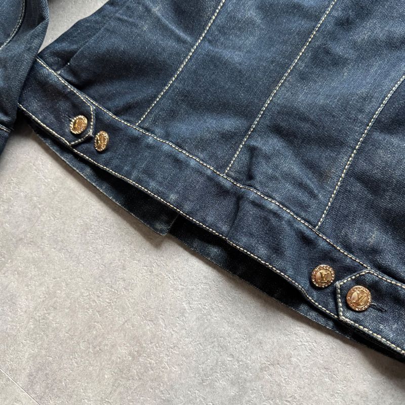 Louis Vuitton Logo Gold Button Stone Glitter Denim Jacket 34 XS Women