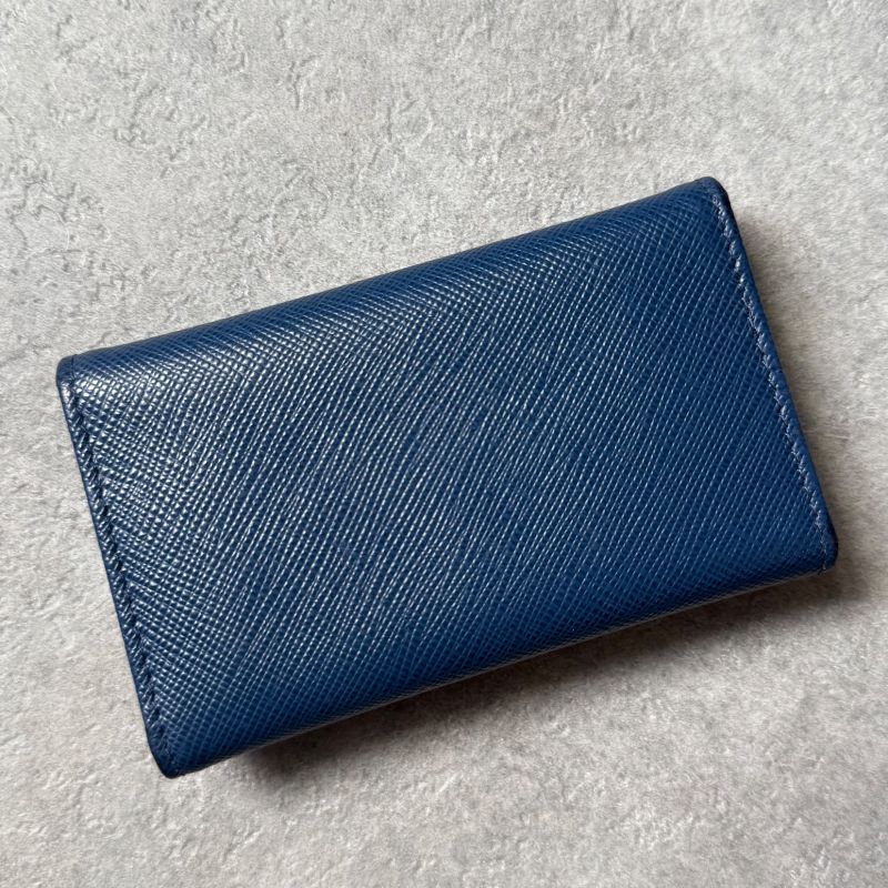 Prada Triangle 6 Continuous Key Case Saffiano Leather Rfid Navy Triangle Logo