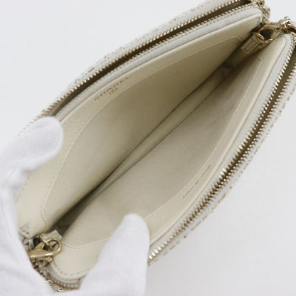 Chanel Deauville Chain Shoulder 2WAY Clutch A84415 Tweed White Ladies Shoulder