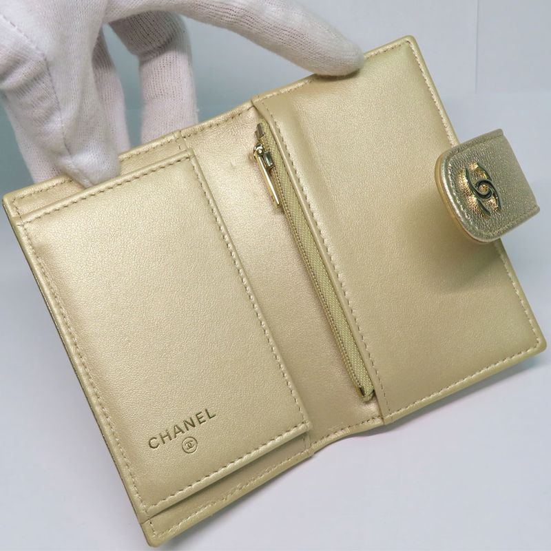 Chanel Classic Small Wallet Ap1991 Matelasse Card Bifold Gold Mini