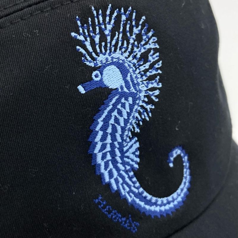 Hermes Nevada Seahorse 59 Cap Cotton Polyurethane Navy Men's