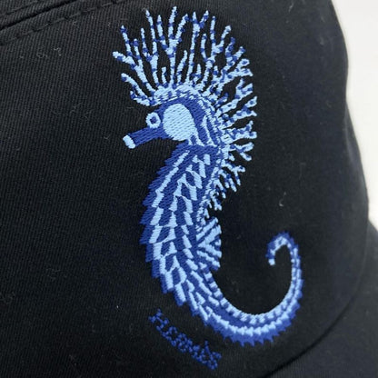 Hermes Nevada Seahorse 59 Cap Cotton Polyurethane Navy Men's