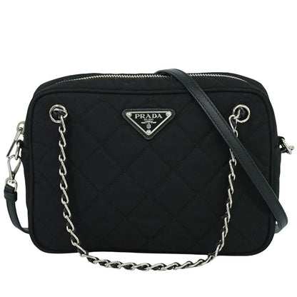 Authentic Prada Quilted 2way Shoulder Bag Handbag Pochette Nylon Black Bag