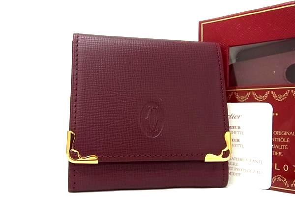 Cartier Must Line Leather Coin Case Coin Purse Men's Ladies Bordeaux
