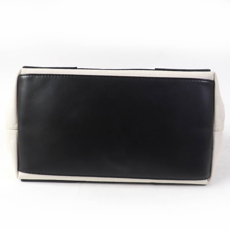 Balenciaga 339933 Small Cabas Su Cotton Canvas And Black Calfskin Handbag With