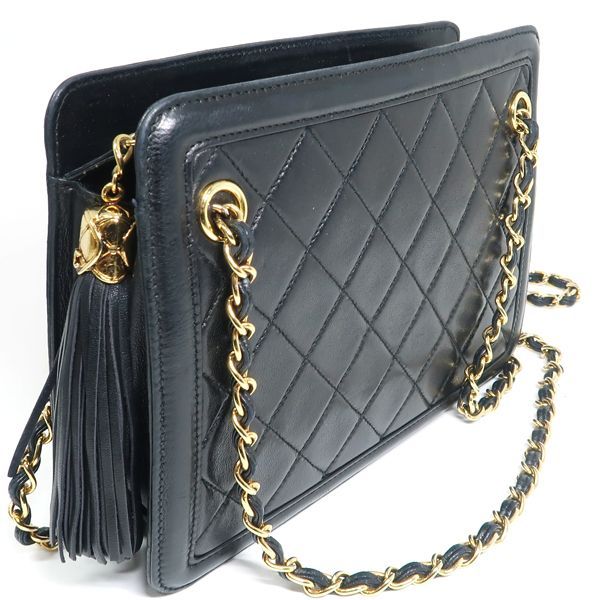 Chanel Chain Bag Black Matelasse Fringe Shoulder Bag Vintage No 1 Card Included