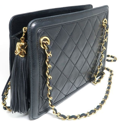 Chanel Chain Bag Black Matelasse Fringe Shoulder Bag Vintage No 1 Card Included