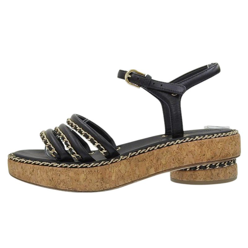 Chanel Leather Coco Mark Chain Strap Sandals G35779 35C Approx 22.5cm (8.86in)