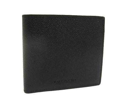 Bvlgari Leather Bifold Wallet Coin Purse Billfold Card Holder Men's Black