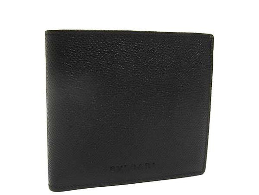 Bvlgari Leather Bifold Wallet Coin Purse Billfold Card Holder Men's Black