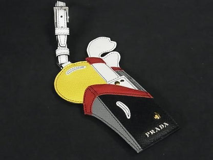 Prada Saffiano Leather Ship Name Tag Nametag Name Holder Bag Charm
