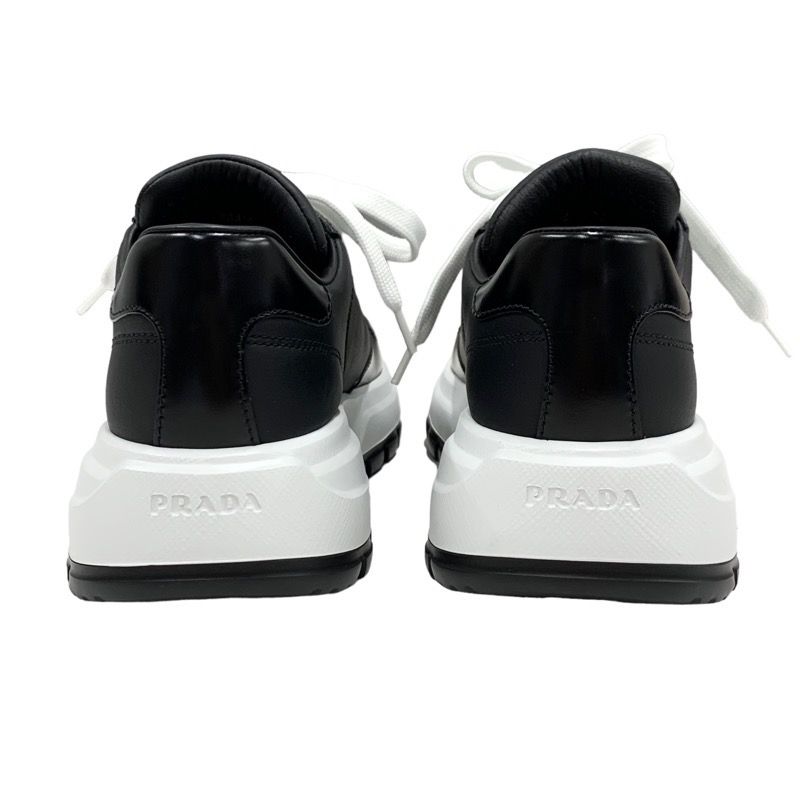 Prada Sneakers Shoes Leather Black White Black Unused Triangle Logo