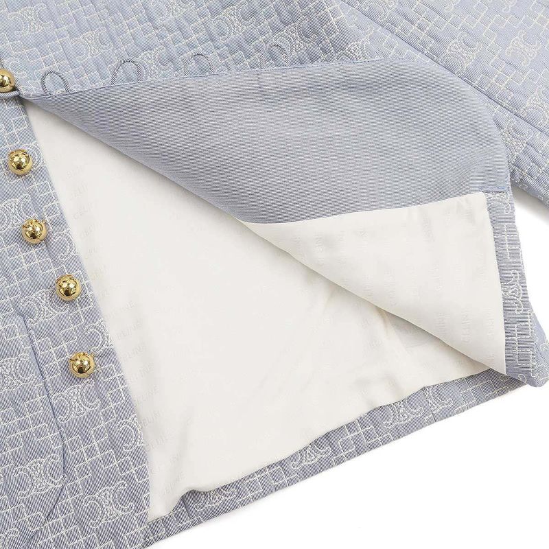 Celine Triomphe Striped Chelsea Jacket with Butty 2v65s128x.07cg Blue 34