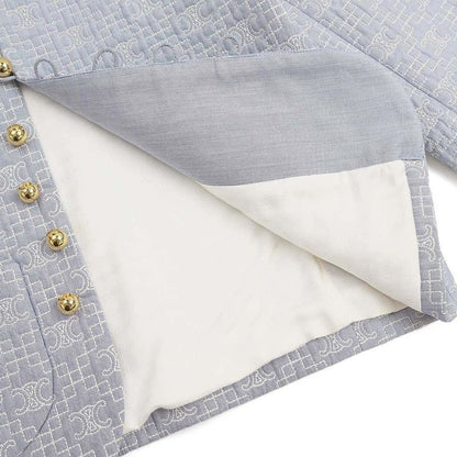 Celine Triomphe Striped Chelsea Jacket with Butty 2v65s128x.07cg Blue 34