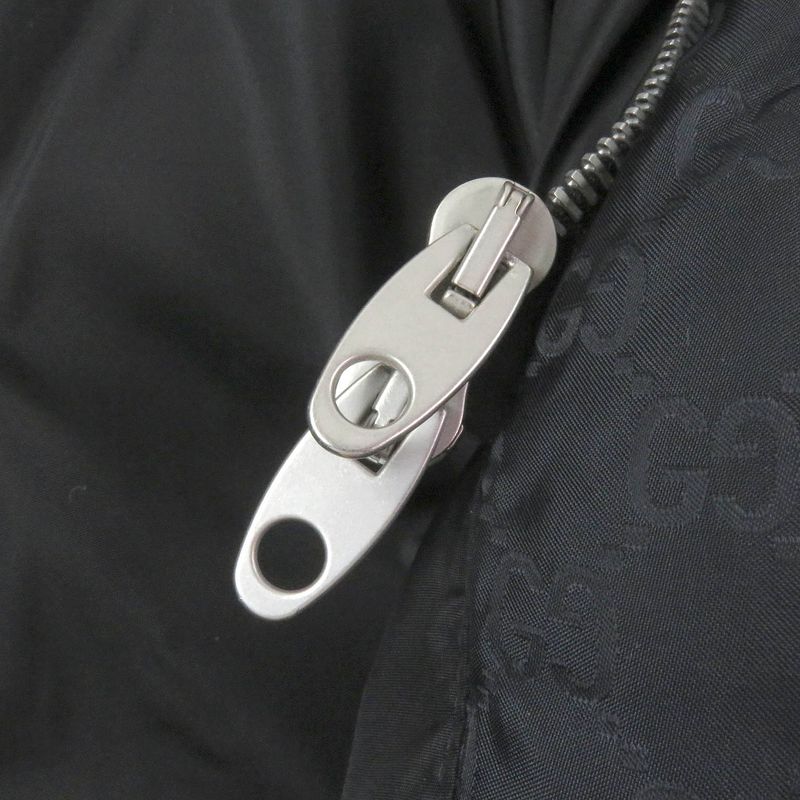 Gucci 598725 GG Jacquard Sideline Logo Hooded Down Coat Jacket Black 50 Made In