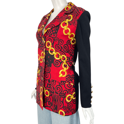 Very Rare Celine Jacket Logo Wool Silk With Chain V-neck Size 38 Multicolor