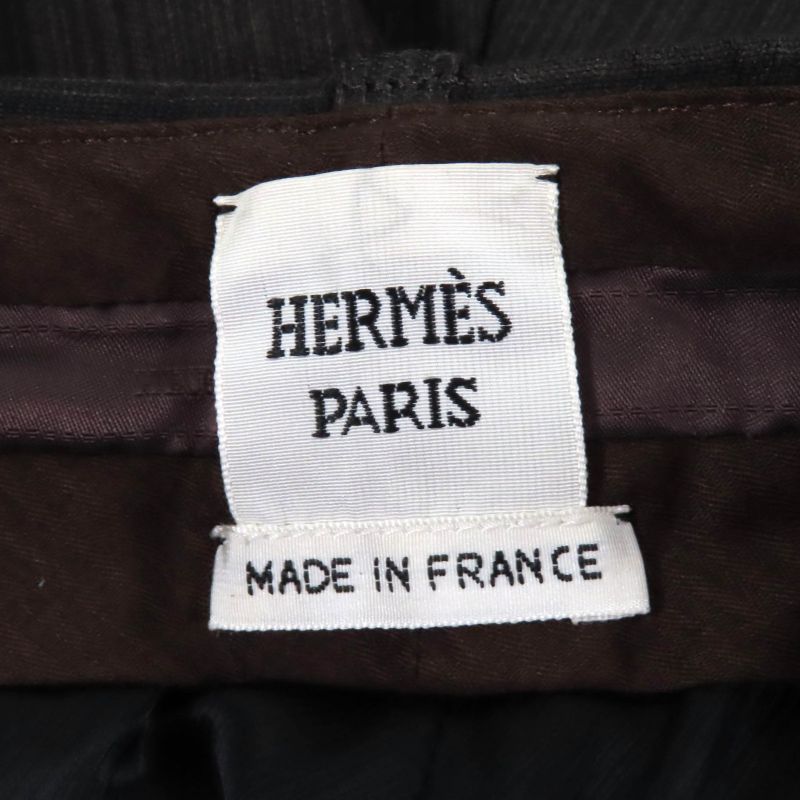 Hermes 23AW 3h0418dw Silk Blend Striped Center Press Pants Slacks Khaki 36 Made