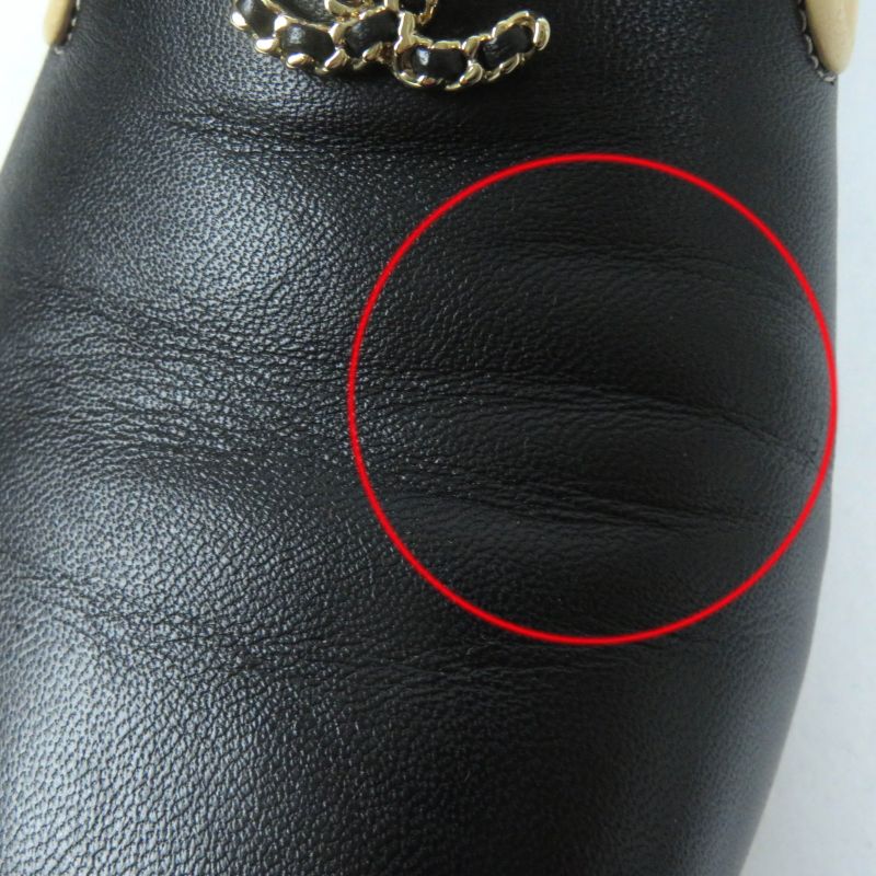 CHANEL 17G G31630 Flat Leather Shoes With Coco Mark Black Beige 34.5 With Box