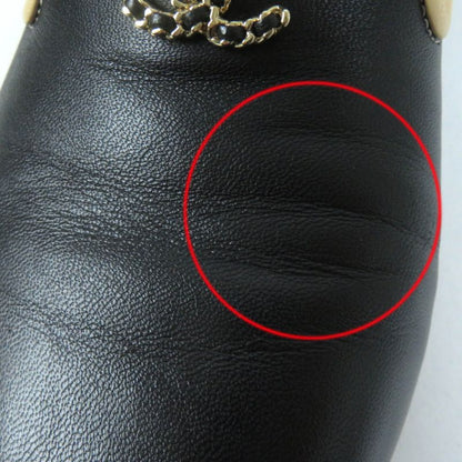 CHANEL 17G G31630 Flat Leather Shoes With Coco Mark Black Beige 34.5 With Box