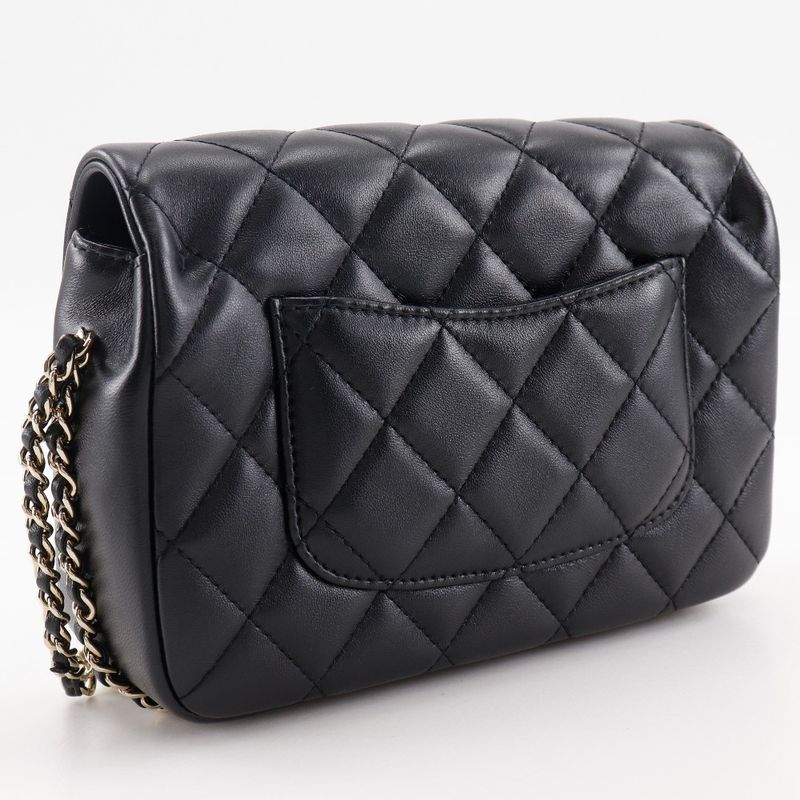 Chanel Pearl Chain Shoulder Matelasse As1533 Lambskin Black Ladies Shoulder Bag