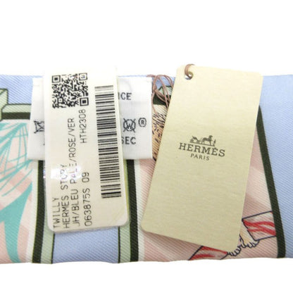 Hermes Twilly Story Scarf Silk Blue Pale/rose/vert 2502 Hermes