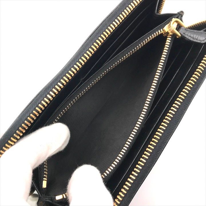 Prada Big Logo Saffiano Zip Around Wallet Black