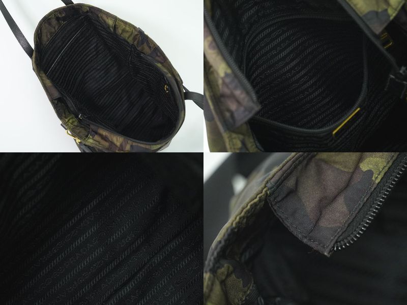 Authentic Prada Camouflage Pattern 2WAY Shoulder Bag Handbag Nylon Khaki Black