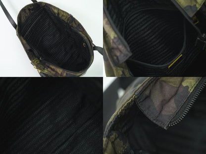 Authentic Prada Camouflage Pattern 2WAY Shoulder Bag Handbag Nylon Khaki Black