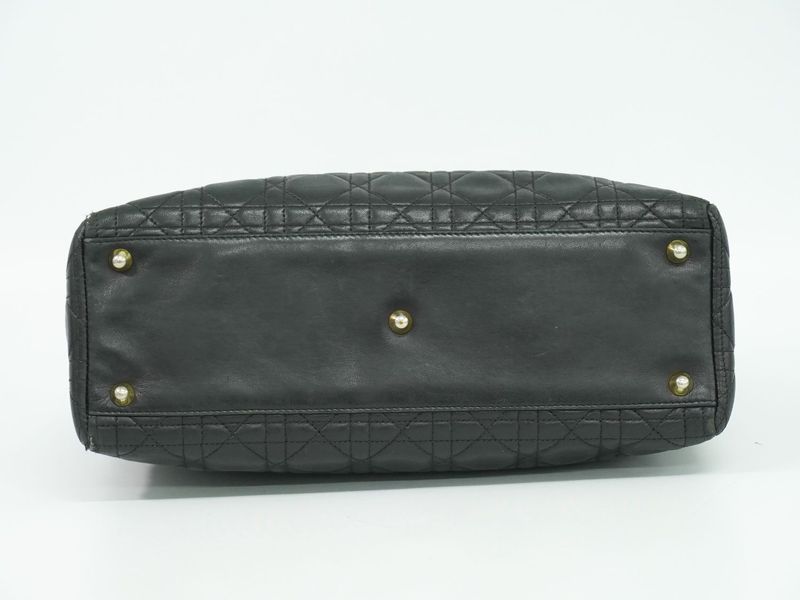 Authentic Christian DIOR Lady Dior Cannage Handbag Leather Black Lady Dior Bag